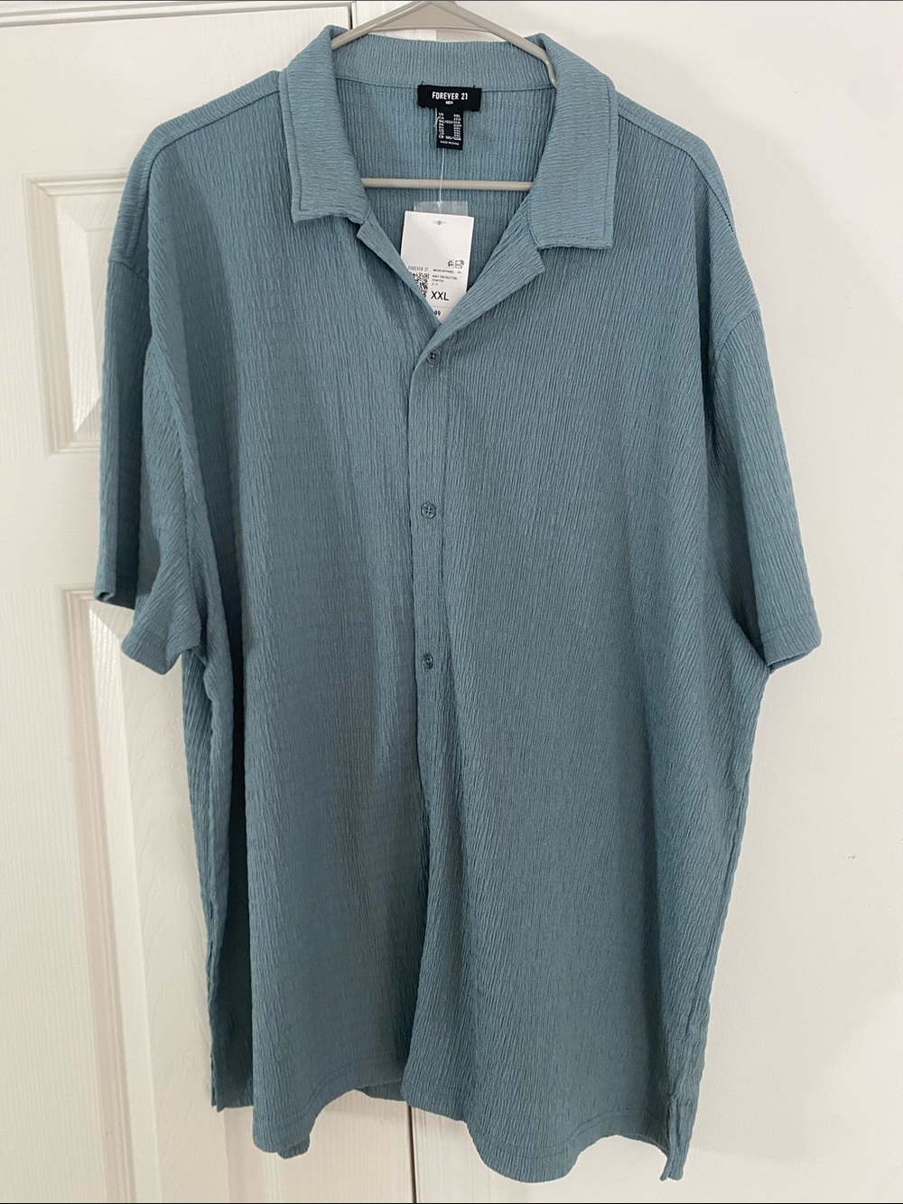 Forever 21 Men's Short-Sleeve Button-Down Shirt in Dusty Blue-Green